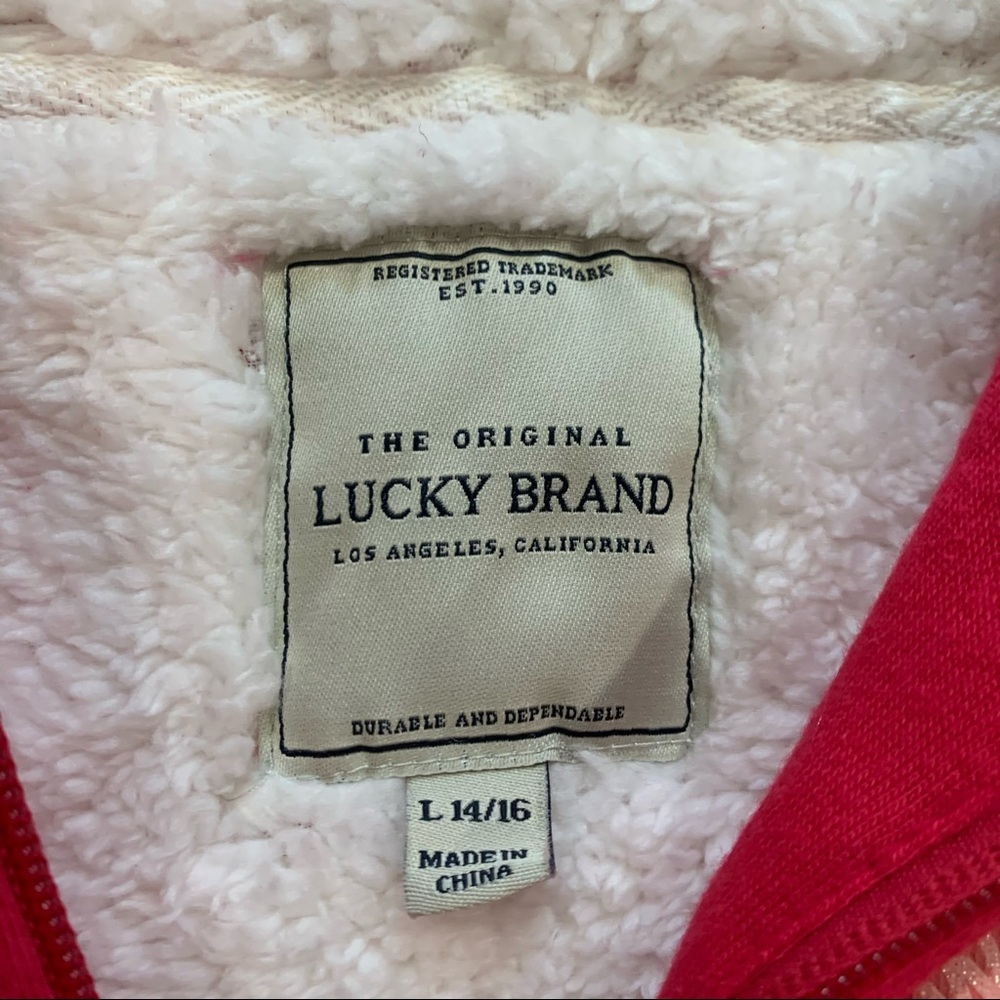 Vintage Lucky Brand Sherpa-Lined Full Zip Up Hoodie Sweatshirt Size Large - Picture 3 of 11